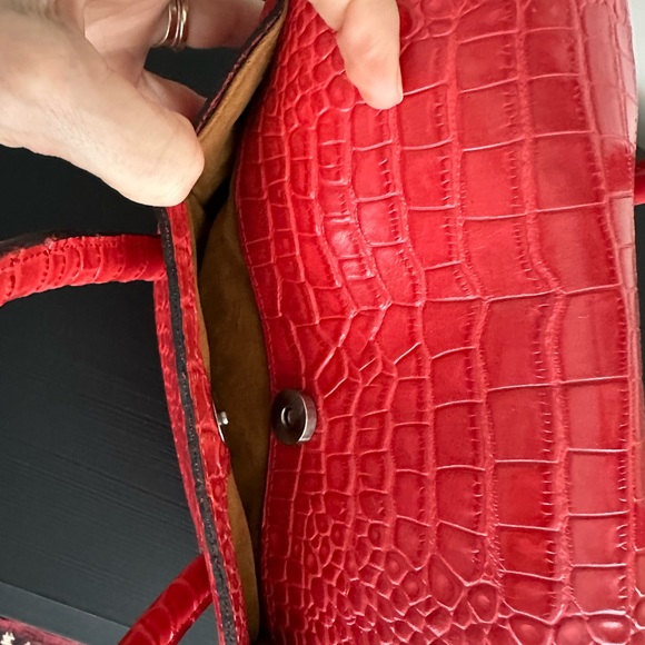 Patricia Nash Notely Croco Embossed Leather Flap Satchel-Papaya - Picture 5 of 8